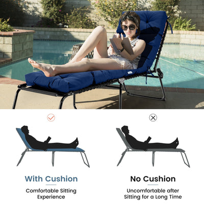 Outdoor Lounge Chaise Cushion with String Ties for Garden Poolside-Navy