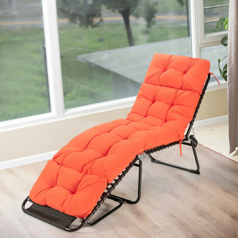 Outdoor Lounge Chaise Cushion with String Ties for Garden Poolside-Orange