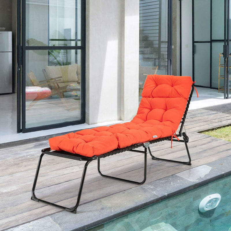 Outdoor Lounge Chaise Cushion with String Ties for Garden Poolside-Orange