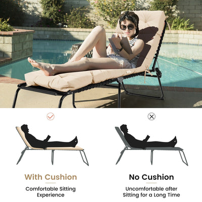 Outdoor Lounge Chaise Cushion with String Ties for Garden Poolside-Beige