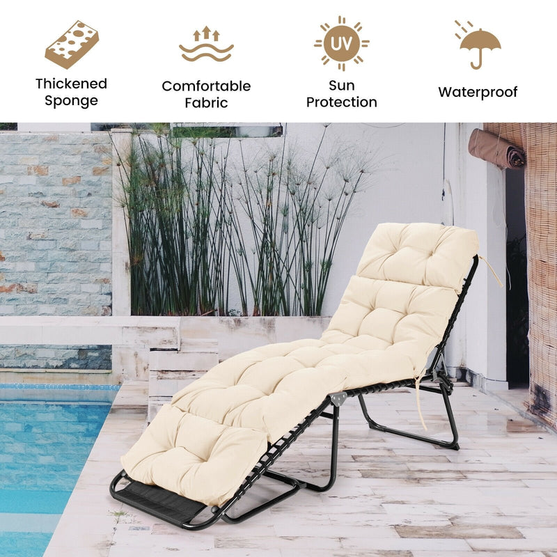 Outdoor Lounge Chaise Cushion with String Ties for Garden Poolside-Beige