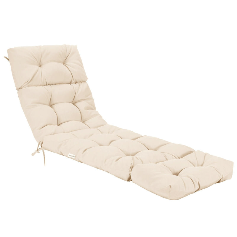 Outdoor Lounge Chaise Cushion with String Ties for Garden Poolside-Beige