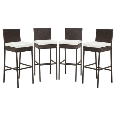 4 Pieces Patio Wicker Barstools with Seat Cushion and Footrest-Set of 4