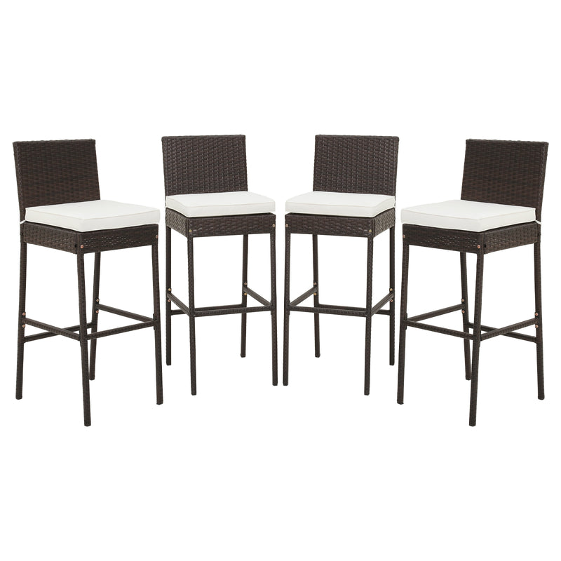 4 Pieces Patio Wicker Barstools with Seat Cushion and Footrest-Set of 4