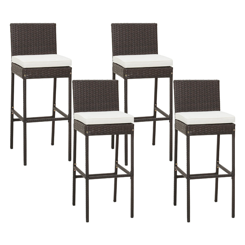 4 Pieces Patio Wicker Barstools with Seat Cushion and Footrest-Set of 4