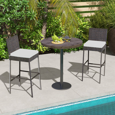 4 Pieces Patio Wicker Barstools with Seat Cushion and Footrest-Set of 4