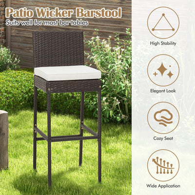 4 Pieces Patio Wicker Barstools with Seat Cushion and Footrest-Set of 4