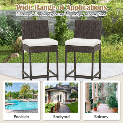 4 Pieces Patio Wicker Barstools with Seat Cushion and Footrest-Set of 4