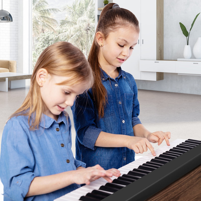 61-Key Folding Piano Keyboard with Full Size Keys and Music Stand-Black