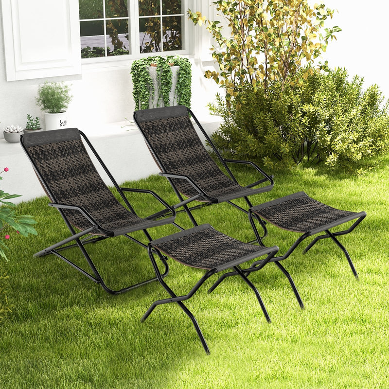 Patio PE Wicker Rocking Chair with Armrests and Metal Frame-Gray