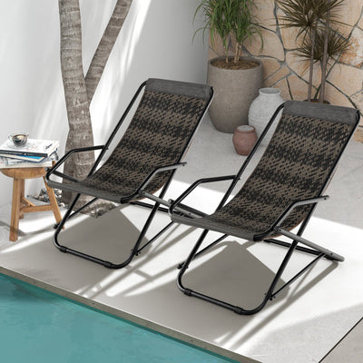 Outdoor Patio PE Wicker Rocking Chair with Armrests and Metal Frame-Gray