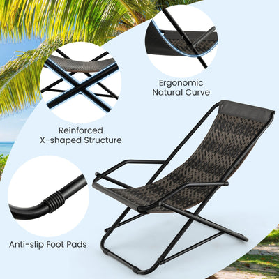 Outdoor Patio PE Wicker Rocking Chair with Armrests and Metal Frame-Gray