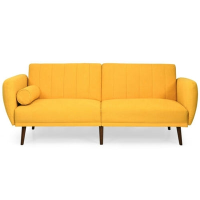 Convertible Futon Sofa Bed Adjustable Couch Sleeper with Wood Legs-Yellow