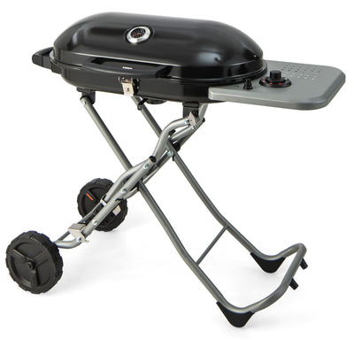 15000 BTU Portable Propane BBQ Grill with Wheels and Side Shelf-Black