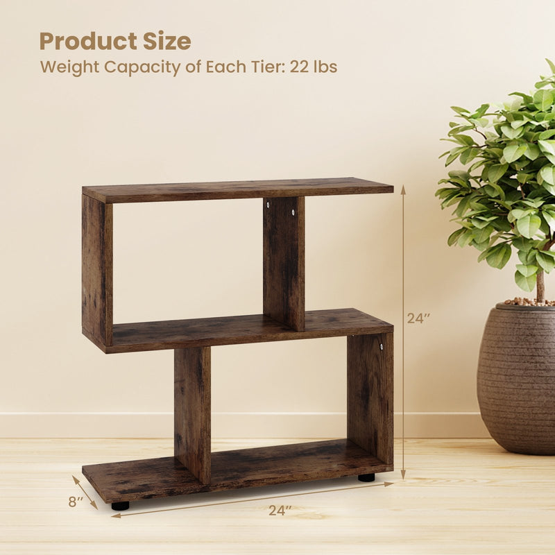 24 Inch 3-Tier Geometric Bookshelf with Thick Foot Pads-Brown