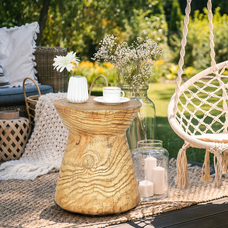 Weather Resident Rock End Table with Wood Grain for Living Room