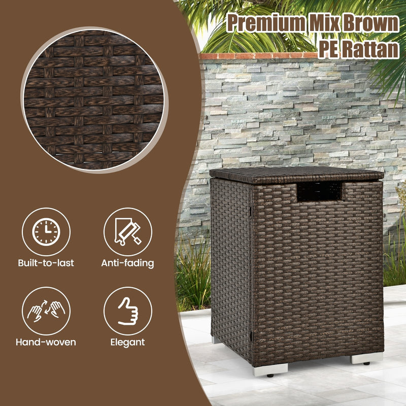 2-in-1 Patio Rattan Gas Propane Tank Cover for 20 lbs Propane Tanks-Brown