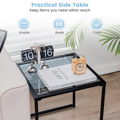 Tempered Glass Side Table with Metal Frame for Indoor and Outdoor