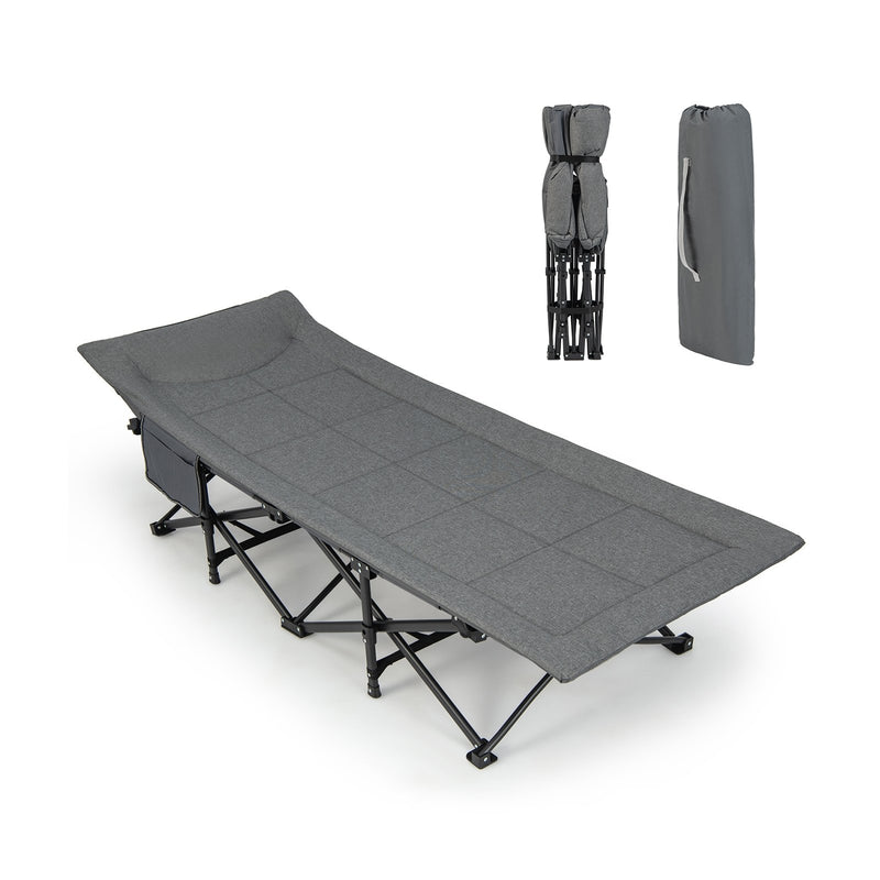 Folding Camping Cot with Carry Bag Cushion and Headrest-Gray