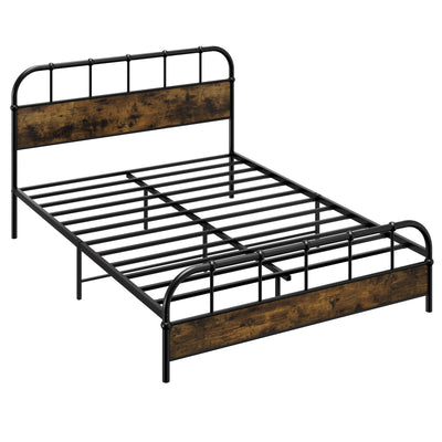 Queen Size Industrial Metal Platform Bed Frame Headboard Mattress Foundation-Queen Size