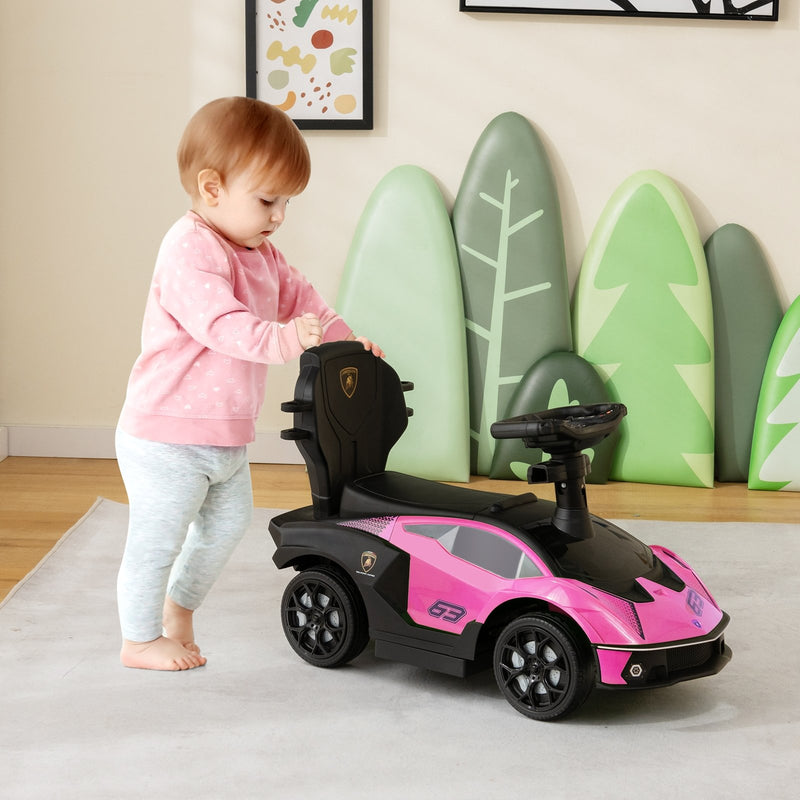 3-in-1 Licensed Lamborghini Ride on Push Car with Handle Guardrail-Pink