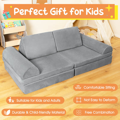 6 Pieces Convertible Kids Sofa Playset with Zipper-Gray