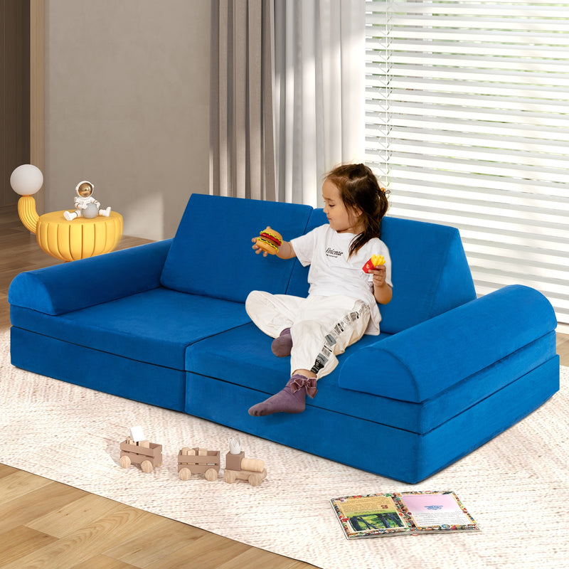 8 Pieces Convertible Kids Sofa Playset with Zipper-Blue