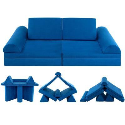 8 Pieces Convertible Kids Sofa Playset with Zipper-Blue