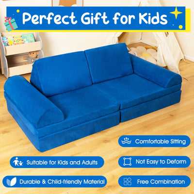 8 Pieces Convertible Kids Sofa Playset with Zipper-Blue