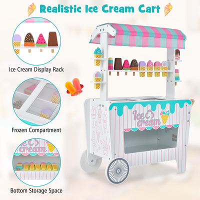 Kid's Ice Cream Cart Playset with Display Rack and Accessories