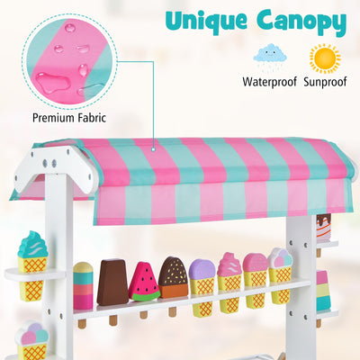 Kid's Ice Cream Cart Playset with Display Rack and Accessories