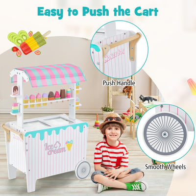 Kid's Ice Cream Cart Playset with Display Rack and Accessories