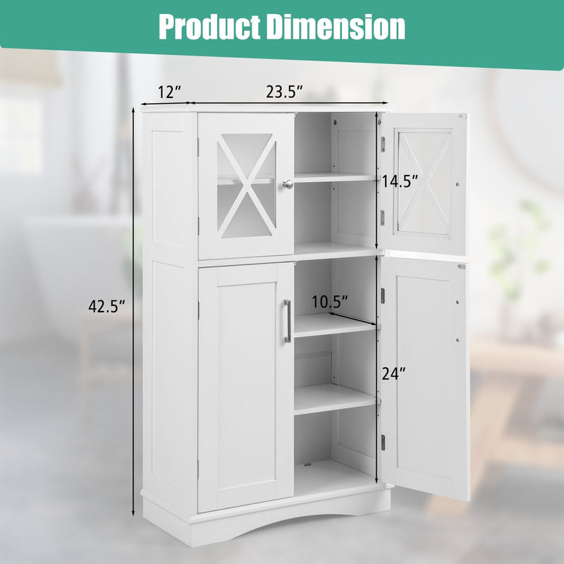 4 Doors Freeestanding Bathroom Floor Cabinet with Adjustable Shelves-White