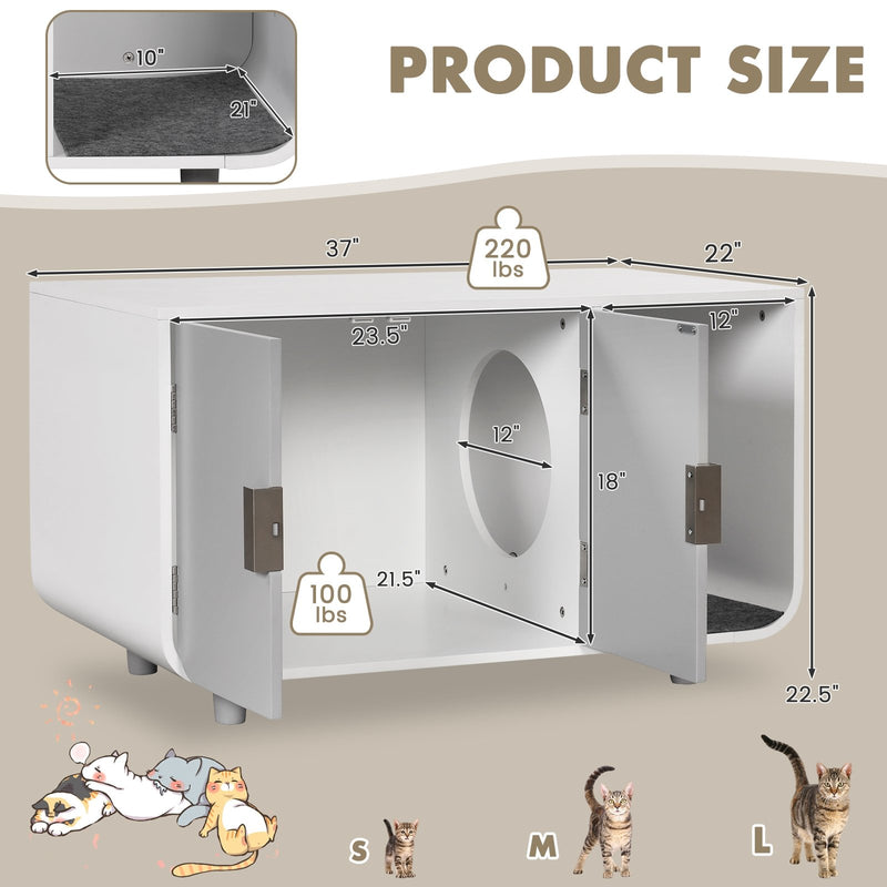 Cat Litter Box Enclosure Furniture with Removable Mat