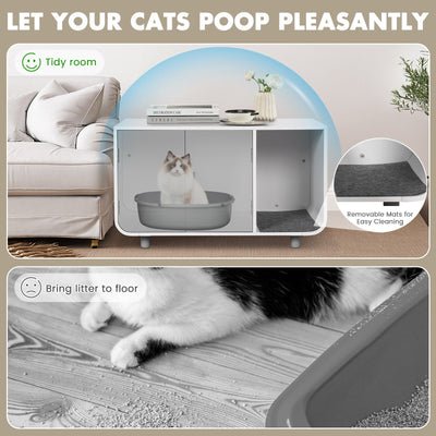 Cat Litter Box Enclosure Furniture with Removable Mat