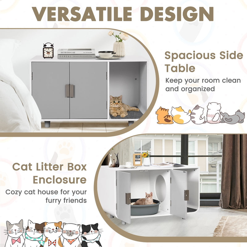 Cat Litter Box Enclosure Furniture with Removable Mat