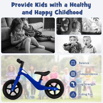 Kids Balance Bike with Rotatable Handlebar and Adjustable Seat Height-Blue