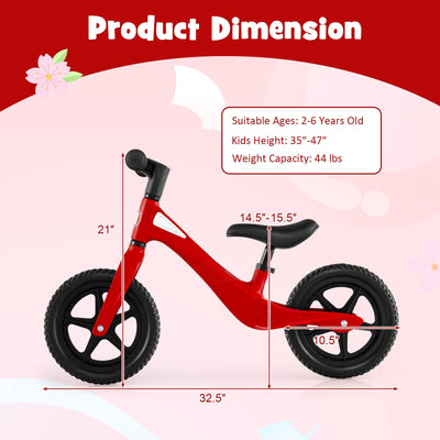 Kids Balance Bike with Rotatable Handlebar and Adjustable Seat Height-Red