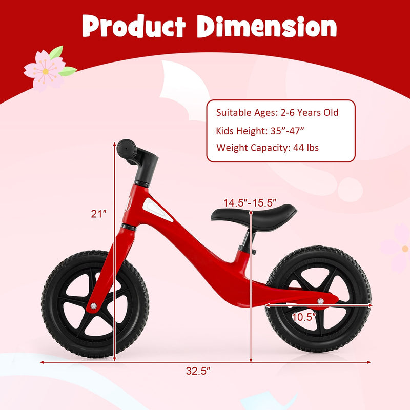 Kids Balance Bike with Rotatable Handlebar and Adjustable Seat Height-Red