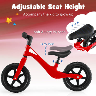 Kids Balance Bike with Rotatable Handlebar and Adjustable Seat Height-Red