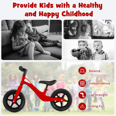 Kids Balance Bike with Rotatable Handlebar and Adjustable Seat Height-Red