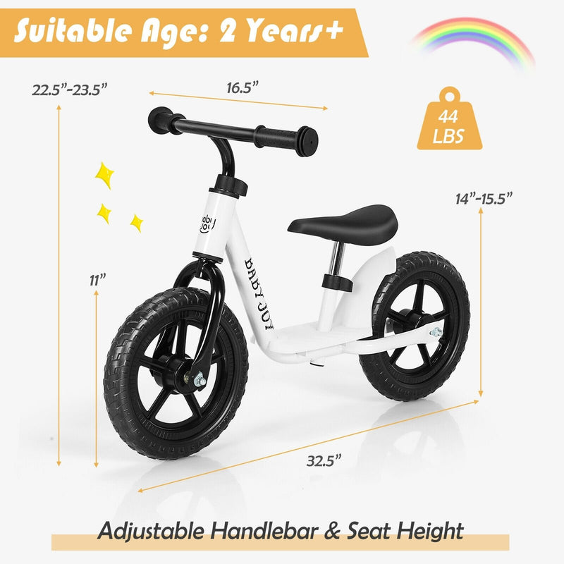 11 Inch Kids No Pedal Balance Training Bike with Footrest-White