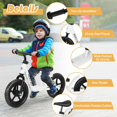 11 Inch Kids No Pedal Balance Training Bike with Footrest-White