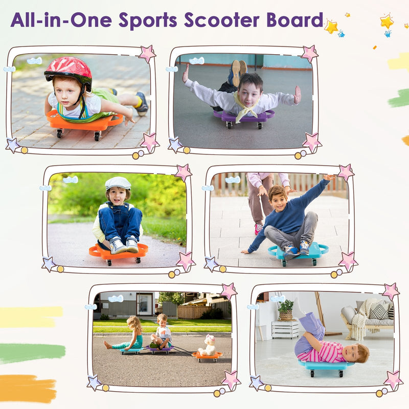 4-Pack Kids Sitting Scooter Board with Handles and Rolling Casters