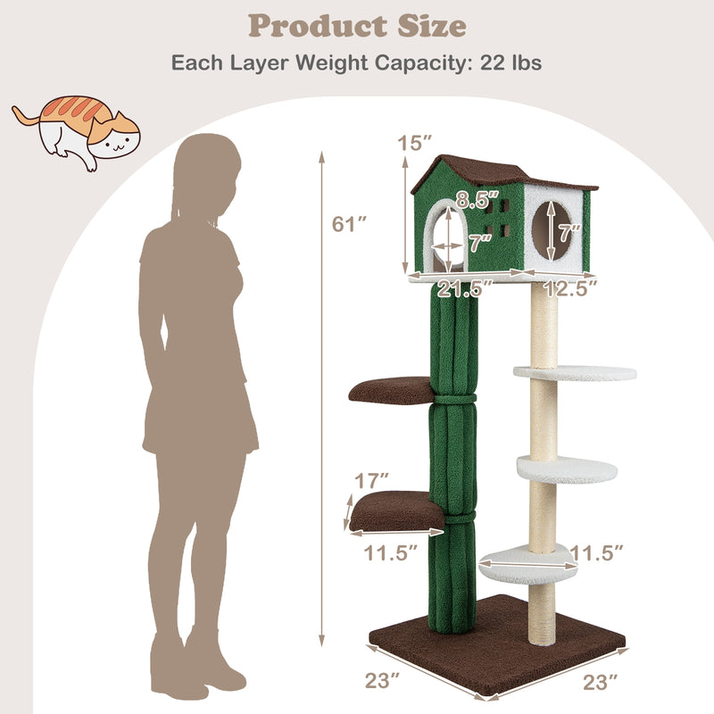 Multi-level Cat Tree with Condo and Anti-tipping Device-Green