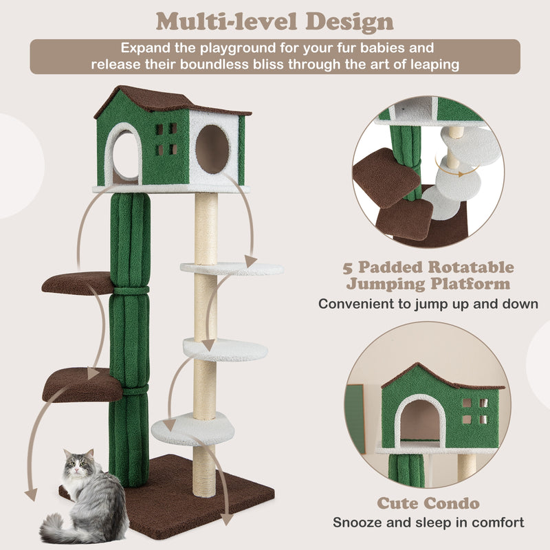 Multi-level Cat Tree with Condo and Anti-tipping Device-Green