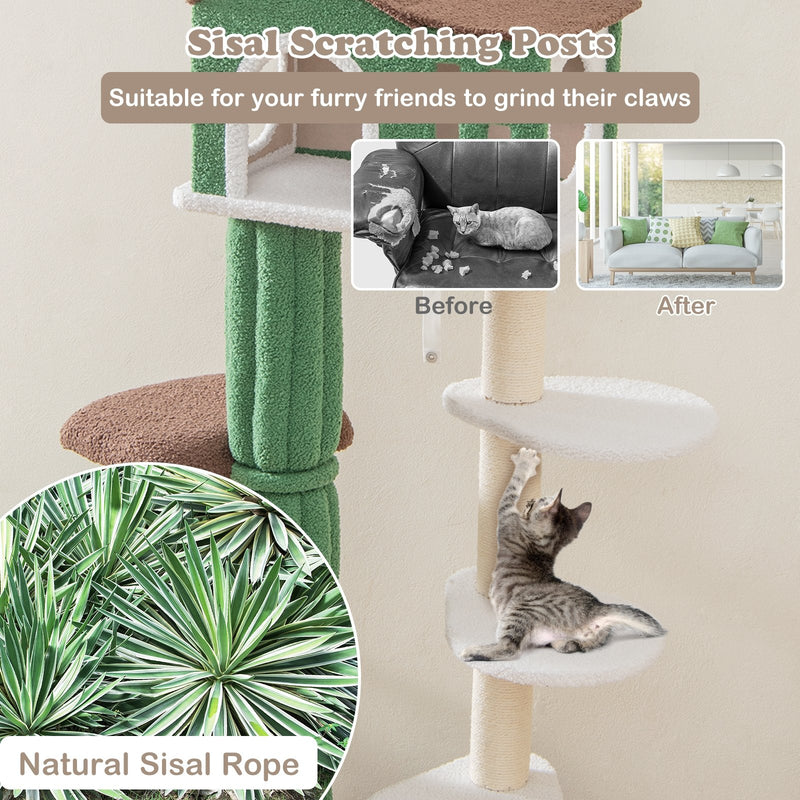 Multi-level Cat Tree with Condo andand Anti-tipping Device-Green