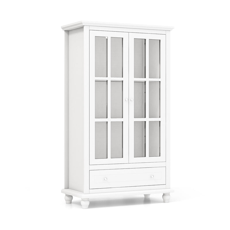 55 Inch Bookcase Cabinet with Tempered Glass Doors-White