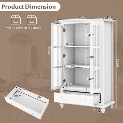 55 Inch Bookcase Cabinet with Tempered Glass Doors-White