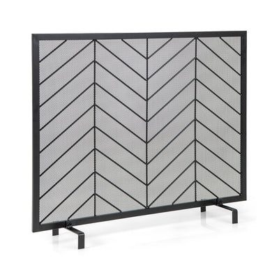 38 x 31 Inch Single Panel Fireplace Screen-Black